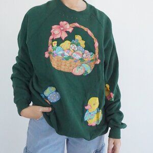 Vintage Riders Green Easter Basket Bunny Eggs Spring Graphic Sweatshirt XL